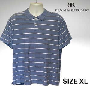 Banana Republic Men's Polo in Blue with White Stripes Size XL
